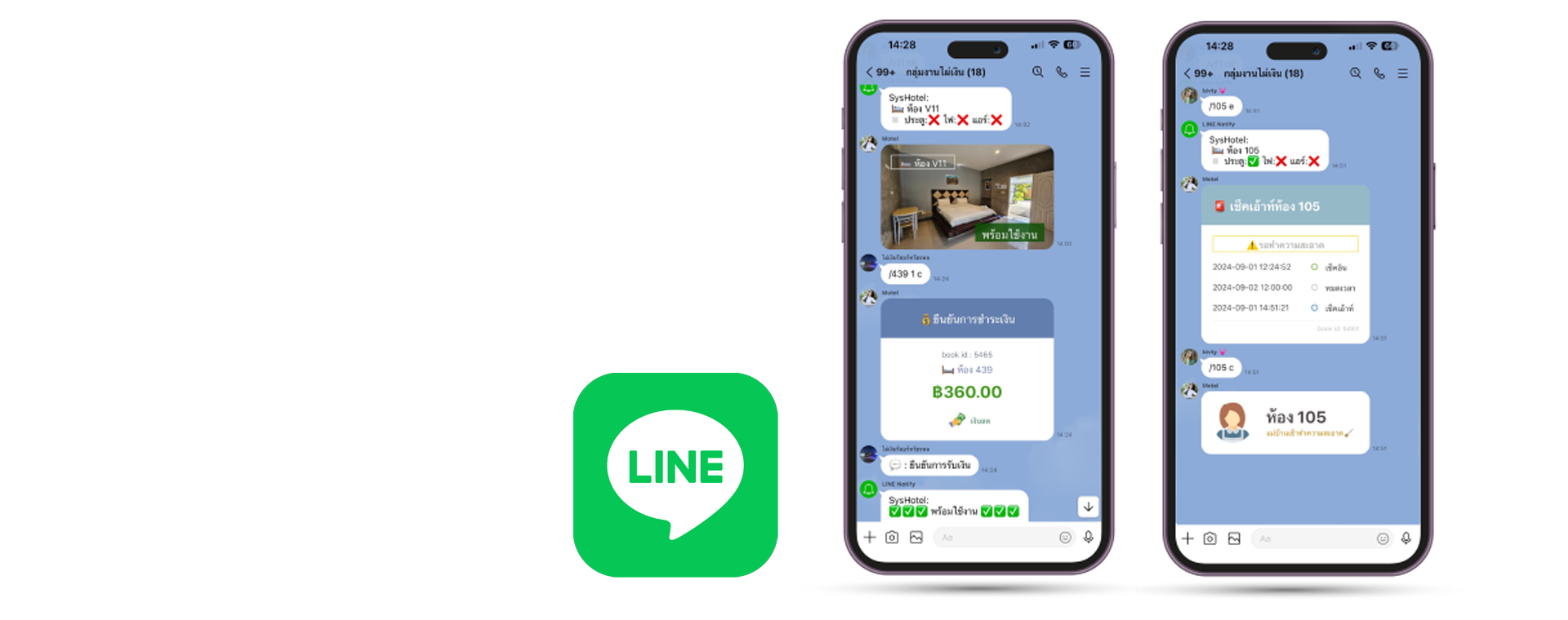 แอปพลิเคชัน LINE ใช้สำหรับการจัดการโรงแรมชั่วคราวบนสมาร์ทโฟนสองเครื่อง