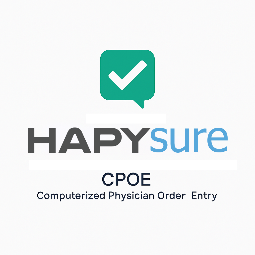 โลโก้ระบบสั่งยาอิเล็กทรอนิกส์ HAPYsure บนพื้นหลังสีขาว | HAPYsure CPOE system logo on white background